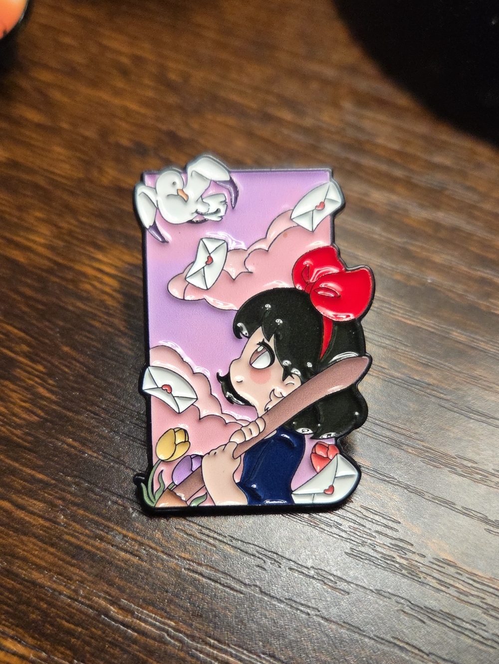 Enamel Girl with Letters Pin - Pink Accent